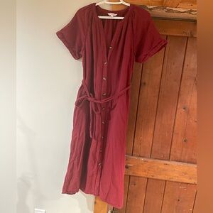 Time and Tru Burgundy Midi Dress with Buttons
